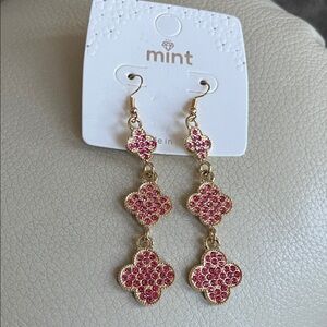 Mint brand - Gold and Pink Floral Earrings!  New! Long!  Beautiful. &- green!